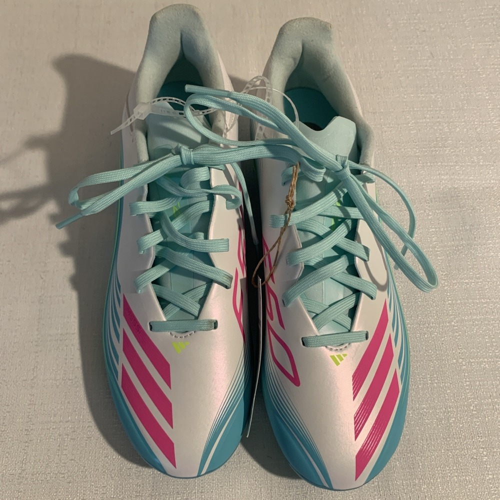 ADIDAS F50 Club FG Messi White Blue Pink Soccer Size Men's 7, Women's 8